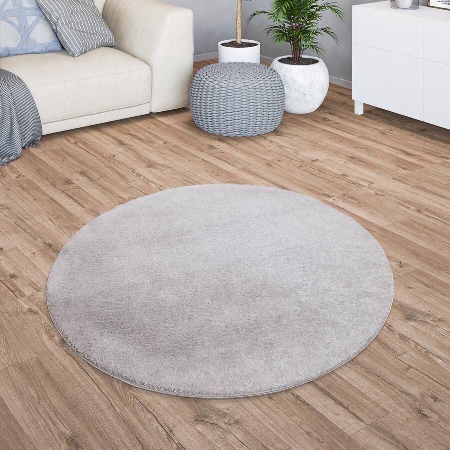 TT Home Woonkamer korte pool effen modern design wasbaar 120 x 120 cm Vierkant 120 x 120 cm Vierkant grijs - Foto 2