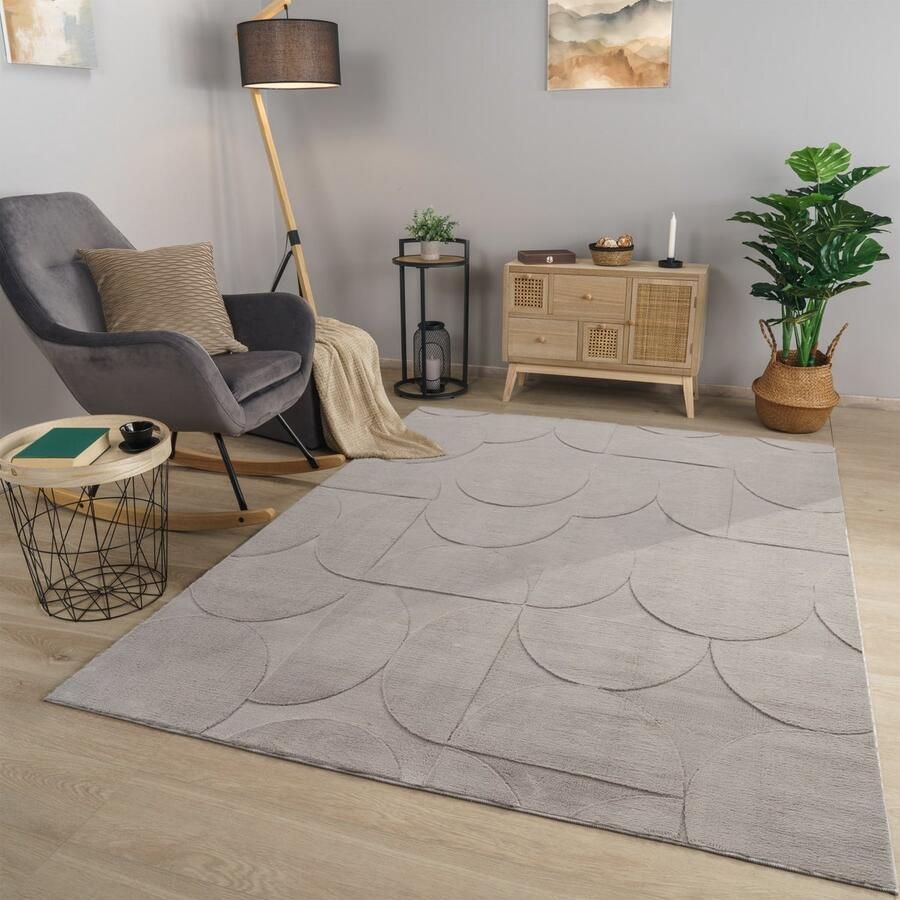 TT Home Woonkamertapijt eetkamer kortpolig geometrisch uiterlijk Skandi Boho effen kleuren 160 x 220 cm Rechthoek 160 x 220 cm Rechthoek grijs - Foto 2