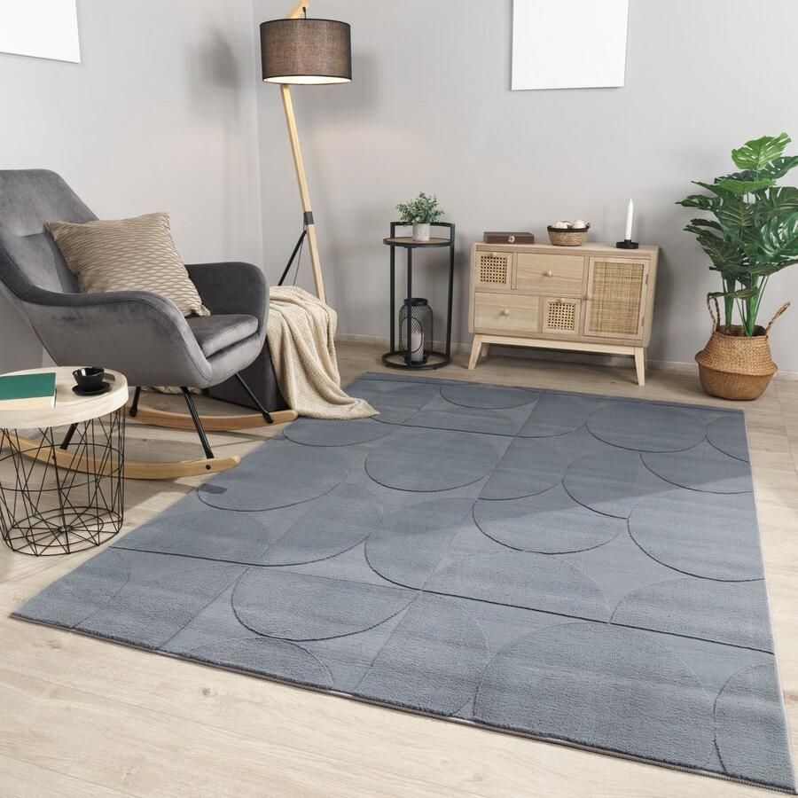 TT Home Woonkamertapijt eetkamer kortpolig geometrisch uiterlijk Skandi Boho effen kleuren 160 x 220 cm Rechthoek 160 x 220 cm Rechthoek antraciet - Foto 2