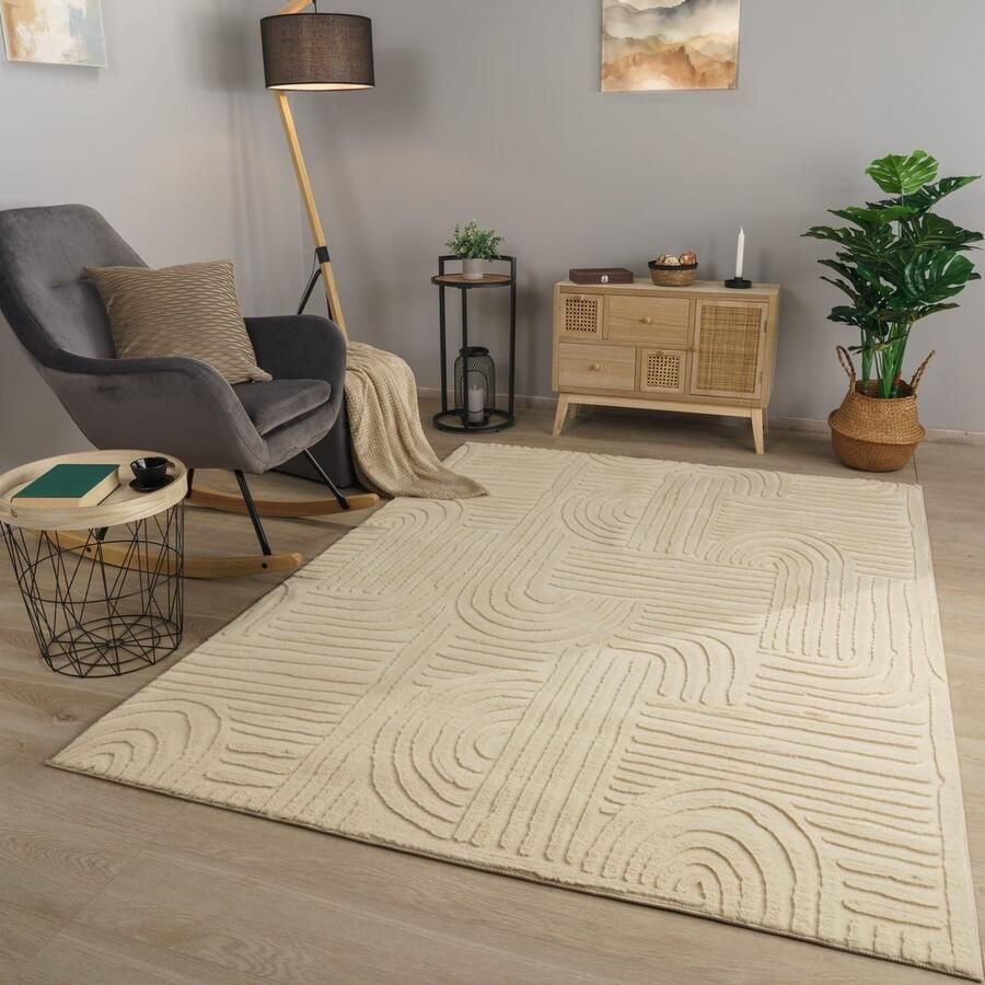 TT Home Woonkamertapijt eetkamer kortpolig geometrisch uiterlijk Skandi Boho effen kleuren - Foto 2