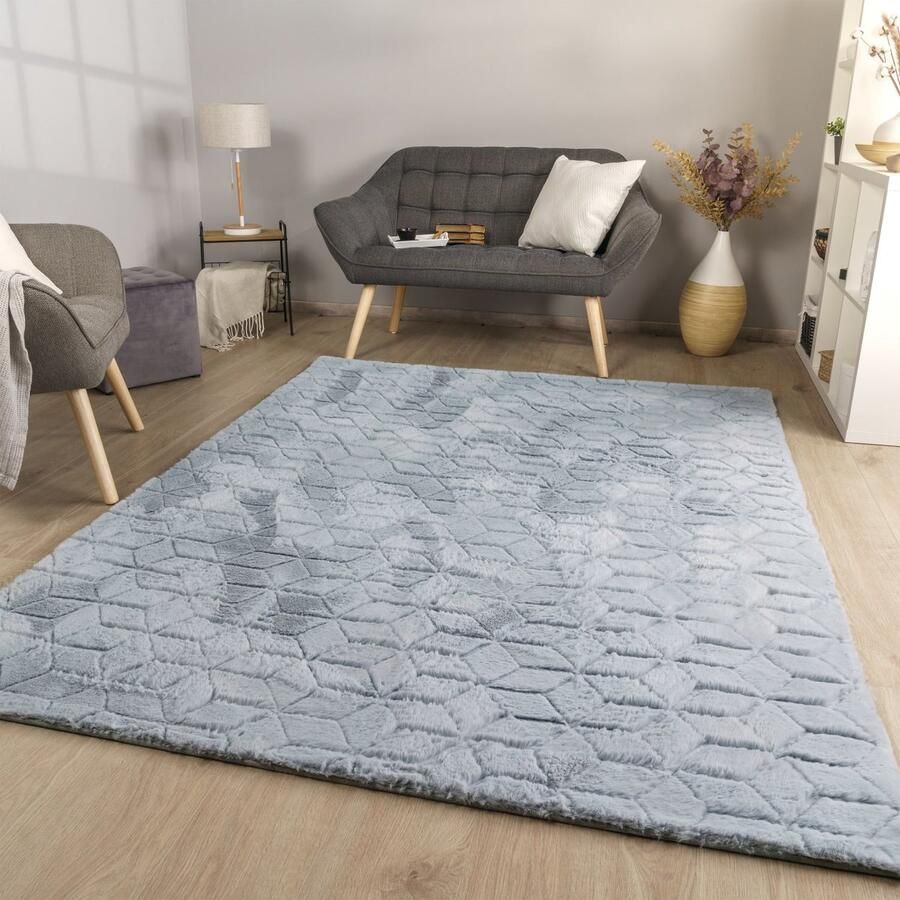 TT Home Woonkamertapijt eetkamer langpolig geometrisch design Scandi Moder 3D Uni