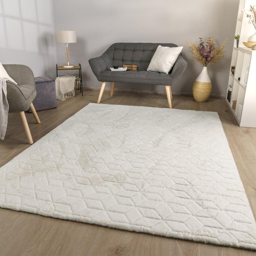 TT Home Woonkamertapijt eetkamer langpolig geometrisch design Scandi Moder 3D Uni