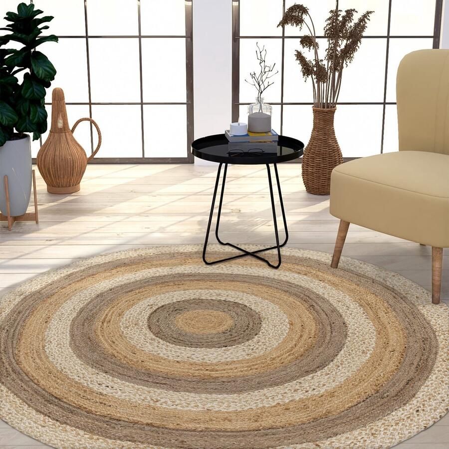 TT Home Woonkamertapijt rond kortpolig handgemaakt modern effen kleuren uitsparing ontwerp