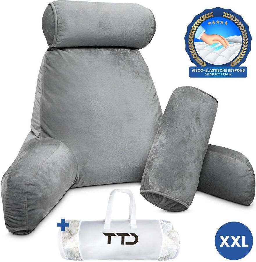 TTD Premium XXL Leeskussen met Nekrol Bookseat Leeskussen voor in Bed Ergonomisch Zitkussen met Verstelbare Vulling Boekkussen Inclusief Extra Minikussen Fluweelzacht Wasbare Hoes