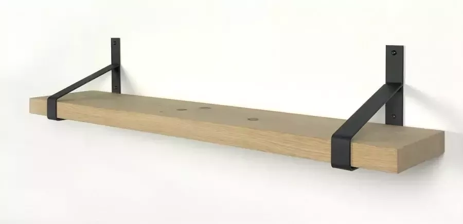 Tuinexpress.nl Eiken wandplank 50 x 20 cm inclusief zwarte plankdragers Wandplank hout Wandplank industrieel Fotoplank