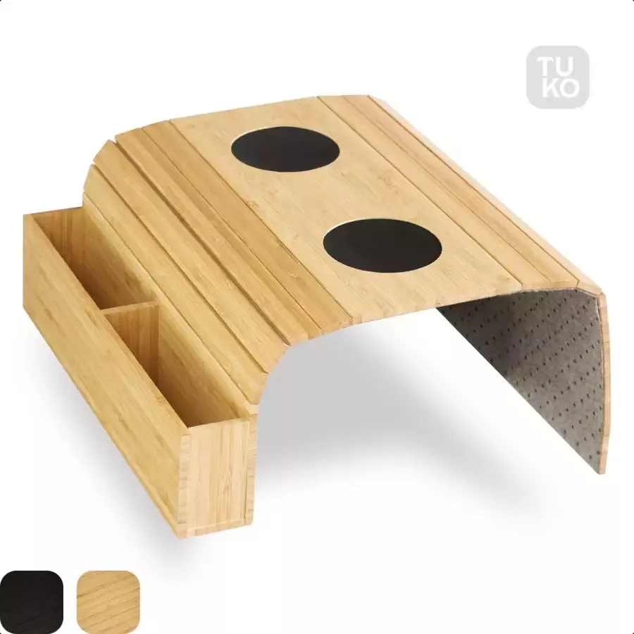Tuko Armleuning Dienblad Naturel Duurzaam bamboe Opbergvak Flexibel Anti slip Beschermende coating Organizer Bank Zetel Sofa Banktafel