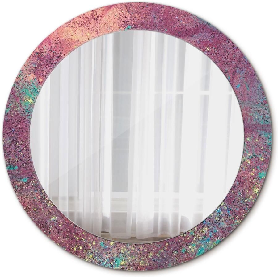 TULUP Spiegel op gehard Glas Ronde Spiegel Kleurenfestival Diameter: 70 cm Decoratieve spiegel Slaapkamerspiegel Badkamerspiegel Make-upruimte Kaptafel Paarse Stijlvol accent Decoratief Spiegel Wandmontage