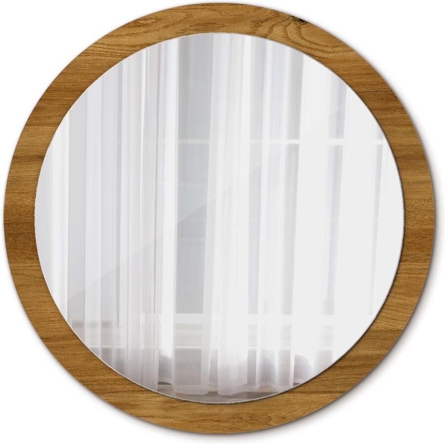 TULUP Spiegel Ronde Spiegel op gehard Glas Rustiek eiken Diameter: 100 cm Design Spiegel Scandinavisch Design Bruine Slaapkamerspiegel Badkamerspiegel Make-upruimte Kaptafel Make-up Spiegel Ronde vorm