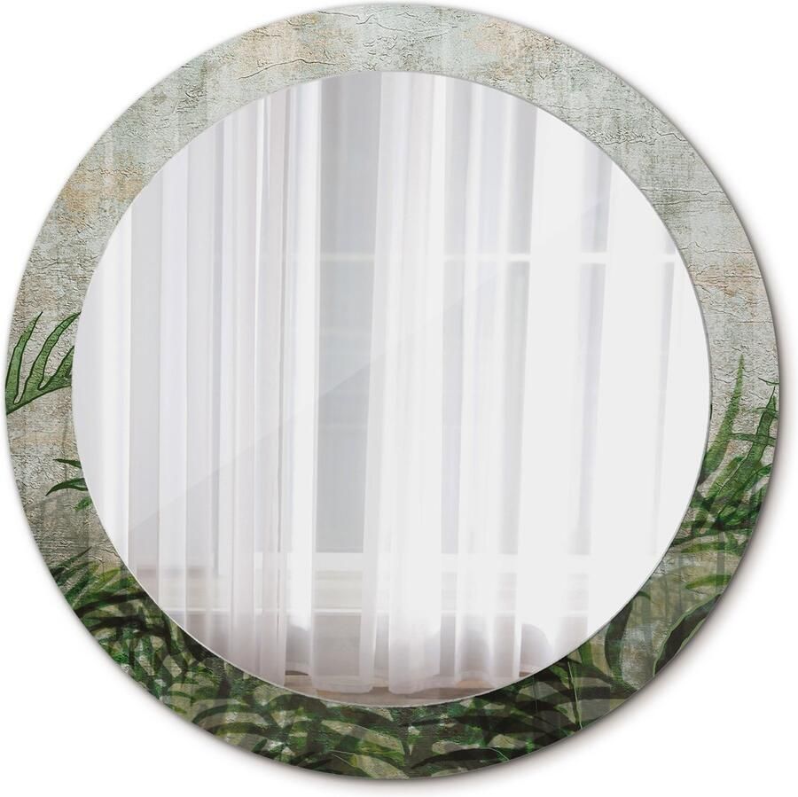 TULUP Spiegel Ronde vorm Spiegel op gehard Glas Varenbladeren Diameter: 80 cm Design Spiegel Slaapkamerspiegel Badkamerspiegel Make-upruimte Kaptafel Groene Stijlvol accent Stijlvolle Spiegel Met Haken