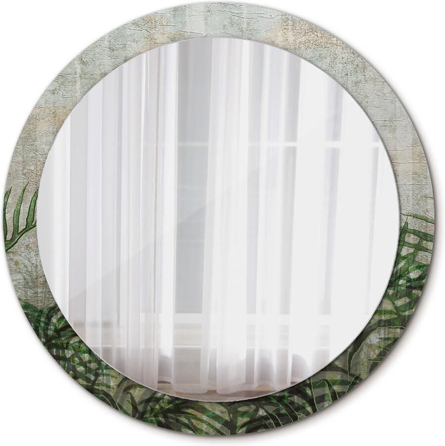 TULUP Spiegel Ronde vorm Spiegel op gehard Glas Varenbladeren Diameter: 90 cm Design Spiegel Slaapkamerspiegel Badkamerspiegel Make-upruimte Kaptafel Groene Luxe Spiegel Decoratief Spiegel Wandmontage