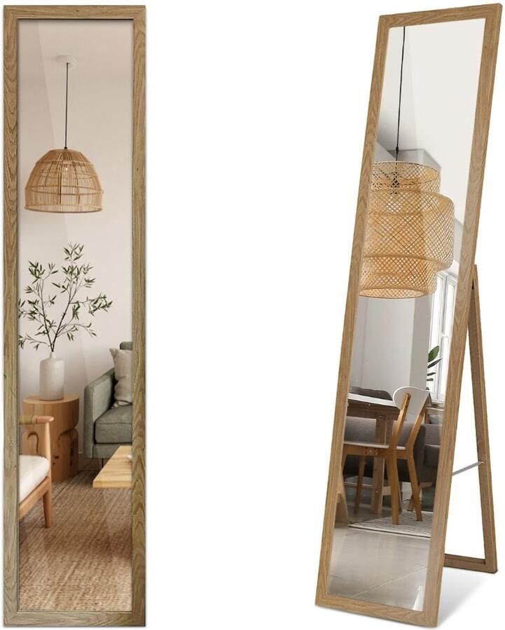 TULUP Staande Spiegel Full Length Spiegel Met Lijst 36 cm x 156 cm Elegante Staande Spiegel Met Lijst Staande Spiegel Met Eiken MDF Lijst Rechthoekige Spiegel Met Lijst Garderobe Staande Spiegel Met Lijst Boho Staande Spiegel Met Lijst
