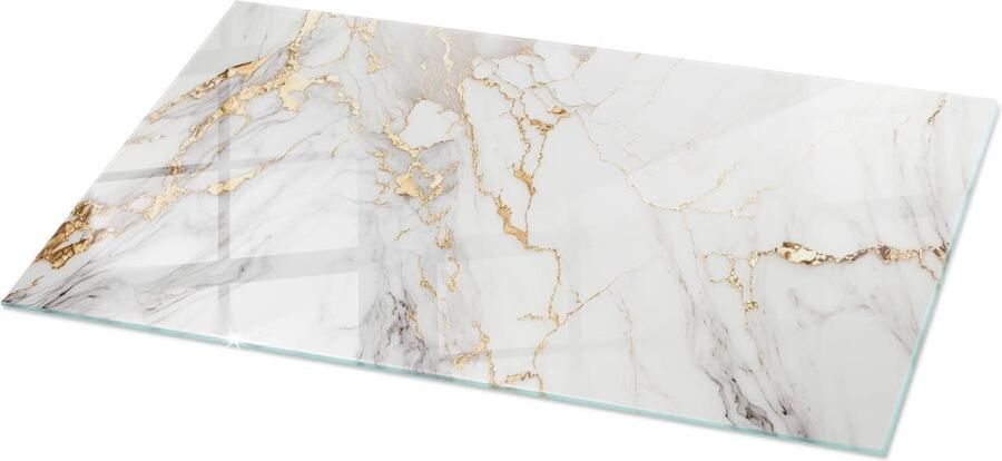 TULUP Tafelblad Glas Elegant Geaderd Marmer Gehard Glas 100 cm x 50 cm Wit Glazen Tafelblad Rechthoekig Tafelblad Glas Glazen Tafelblad voor de Woonkamer Glasplaat Tafel