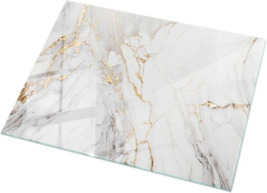 TULUP Tafelblad Glas Elegant Geaderd Marmer Gehard Glas 120 cm x 80 cm Wit Glazen Tafelblad Rechthoekig Tafelblad Glas Gehard Glazen Tafelblad Voor de Eettafel in de Eetkamer Glasplaat Tafel