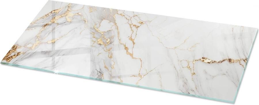 TULUP Tafelblad Glas Elegant Geaderd Marmer Gehard Glas 125 cm x 50 cm Wit Glazen Tafelblad Rechthoekig Tafelblad Glas Glazen Tafelblad voor de Woonkamer Glasplaat Tafel