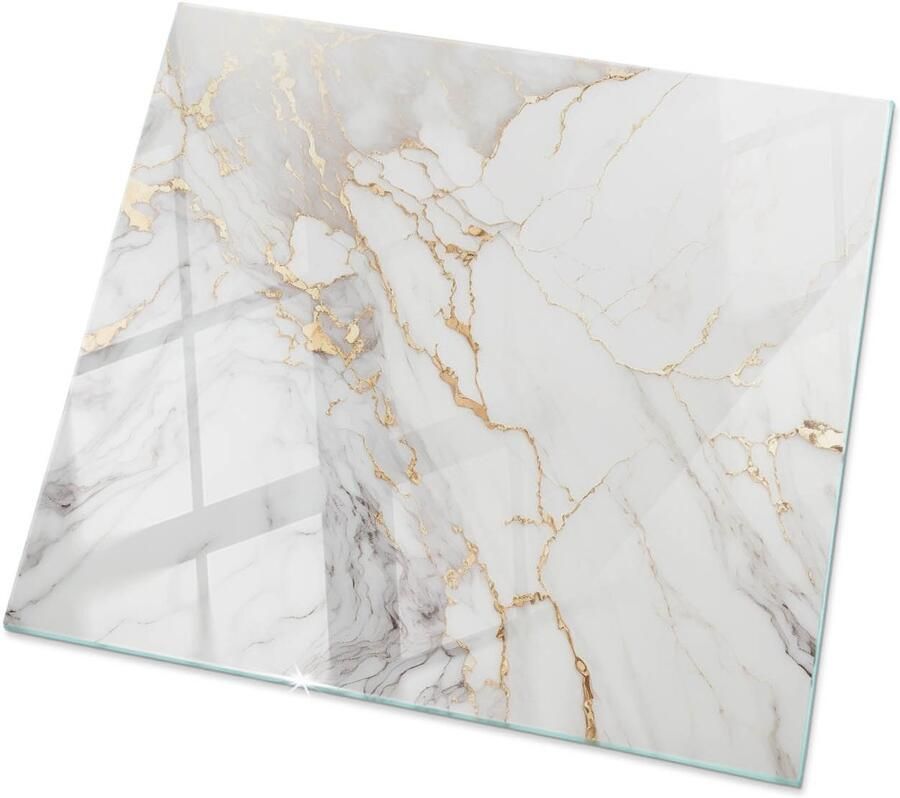 TULUP Tafelblad Glas Elegant Geaderd Marmer Gehard Glas 60 cm x 60 cm Wit Glazen Tafelblad Vierkant Tafelblad Glas Glazen Tafelblad Geschikt voor de Keukentafel Glasplaat Tafel