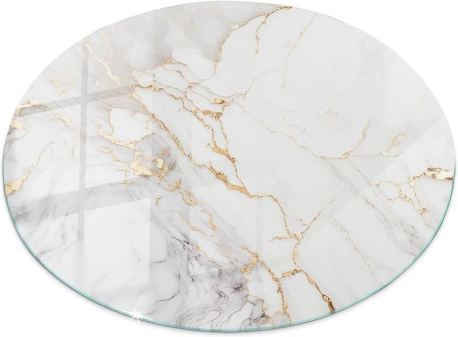 TULUP Tafelblad Glas Elegant Geaderd Marmer Gehard Glas 60 cm Wit Glazen Tafelblad Rond Tafelblad Glas Gehard Glazen Tafelblad Voor de Eettafel in de Eetkamer Glasplaat Tafel
