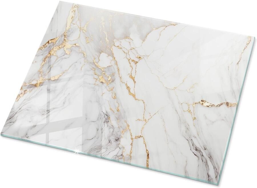 TULUP Tafelblad Glas Elegant Geaderd Marmer Gehard Glas 80 cm x 60 cm Wit Glazen Tafelblad Rechthoekig Tafelblad Glas Gehard Glazen Tafelblad Voor de Eettafel in de Eetkamer Glasplaat Tafel