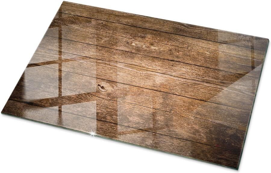 TULUP Tafelblad Glas Houten Plankstructuur Gehard Glas 100 cm x 70 cm Bruin Glazen Tafelblad Rechthoekig Tafelblad Glas Gehard Glazen Tafelblad Voor de Eettafel in de Eetkamer Glasplaat Tafel