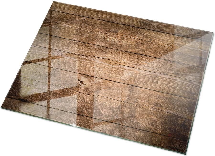 TULUP Tafelblad Glas Houten Plankstructuur Gehard Glas 120 cm x 80 cm Bruin Glazen Tafelblad Rechthoekig Tafelblad Glas Glazen Tafelblad voor Tuin of Terrastafels Glasplaat Tafel