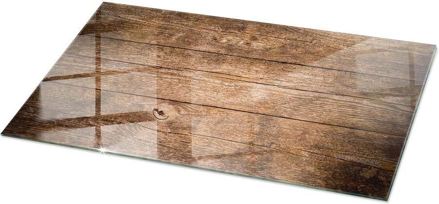 TULUP Tafelblad Glas Houten Plankstructuur Gehard Glas 100 cm x 50 cm Bruin Glazen Tafelblad Rechthoekig Tafelblad Glas Glazen Tafelblad Geschikt voor de Keukentafel Glasplaat Tafel