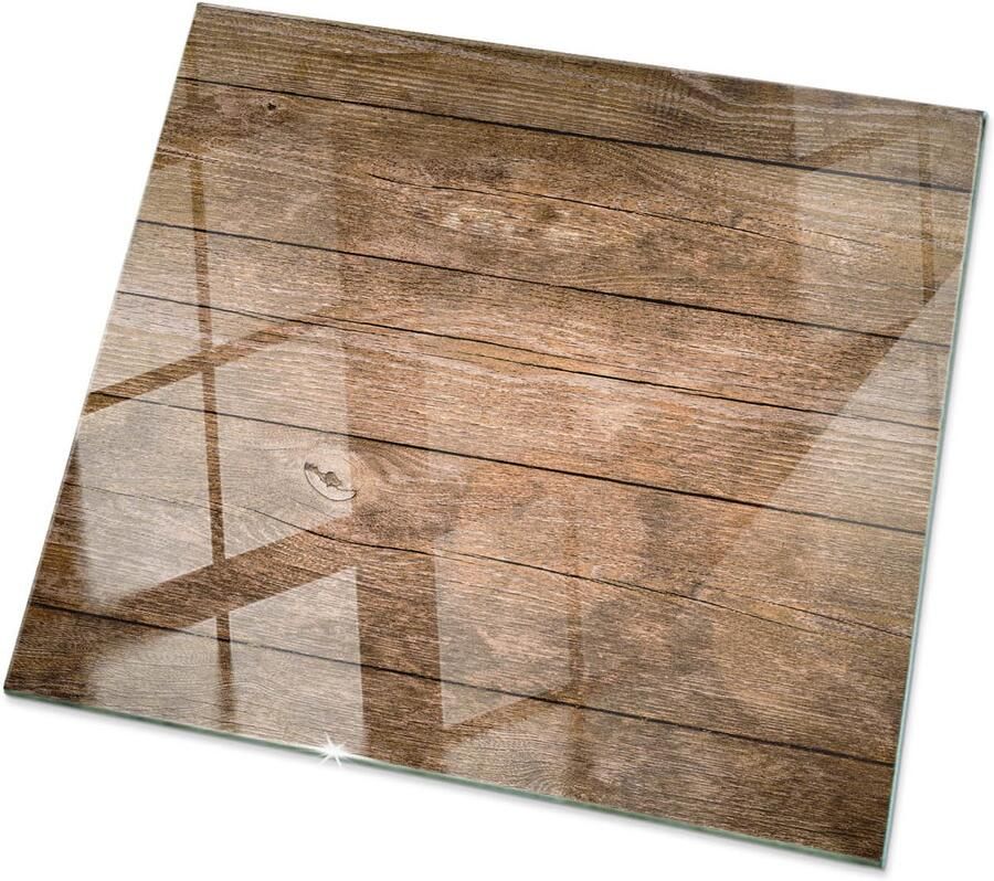 TULUP Tafelblad Glas Houten Plankstructuur Gehard Glas 50 cm x 50 cm Bruin Glazen Tafelblad Vierkant Tafelblad Glas Gehard Glazen Tafelblad Voor de Eettafel in de Eetkamer Glasplaat Tafel