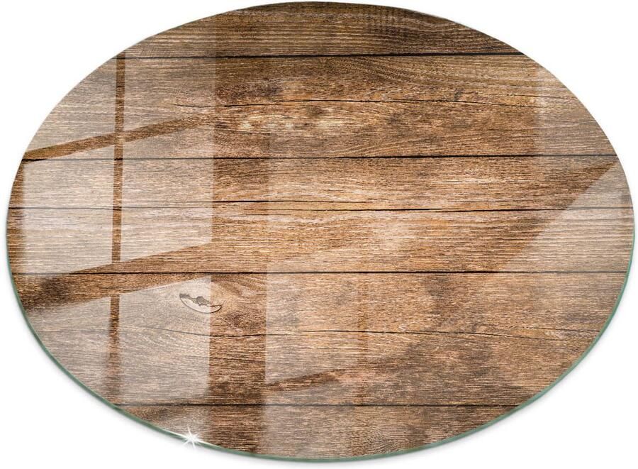 TULUP Tafelblad Glas Houten Plankstructuur Gehard Glas 80 cm Bruin Glazen Tafelblad Rond Tafelblad Glas Gehard Glazen Tafelblad Voor de Eettafel in de Eetkamer Glasplaat Tafel