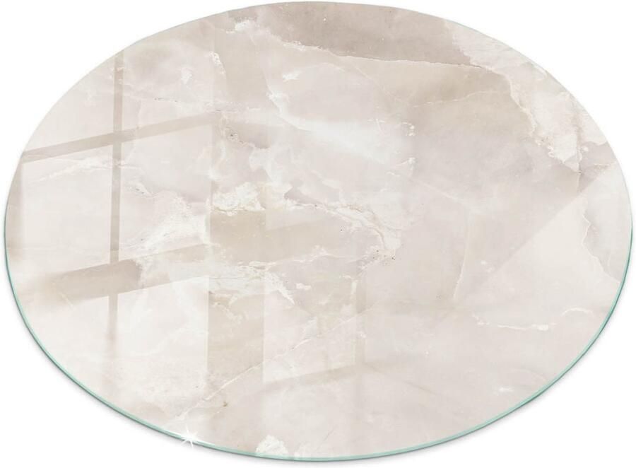 TULUP Tafelblad Glas Marmer Textuurpatroon Glasplaat Tafel 70 cm Romig Veiligheidsglas Rond Tafelblad Glas Gehard Glazen Tafelblad Voor de Eettafel in de Eetkamer Glazen Tafelblad