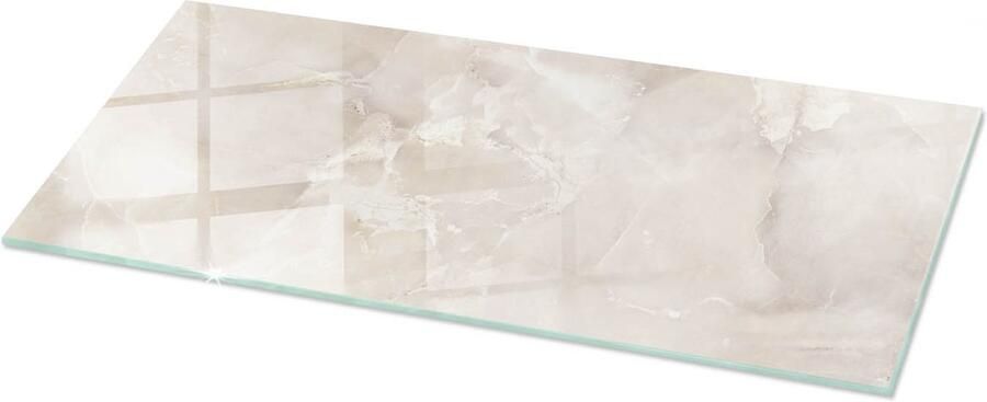 TULUP Tafelblad Glas Marmer Textuurpatroon Glasplaat Tafel 125 cm x 50 cm Romig Veiligheidsglas Rechthoekig Tafelblad Glas Gehard Glazen Tafelblad Voor de Eettafel in de Eetkamer Glazen Tafelblad