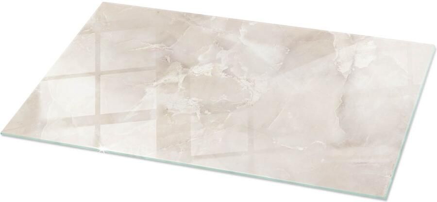 TULUP Tafelblad Glas Marmer Textuurpatroon Glasplaat Tafel 100 cm x 50 cm Romig Veiligheidsglas Rechthoekig Tafelblad Glas Gehard Glazen Tafelblad Voor de Eettafel in de Eetkamer Glazen Tafelblad