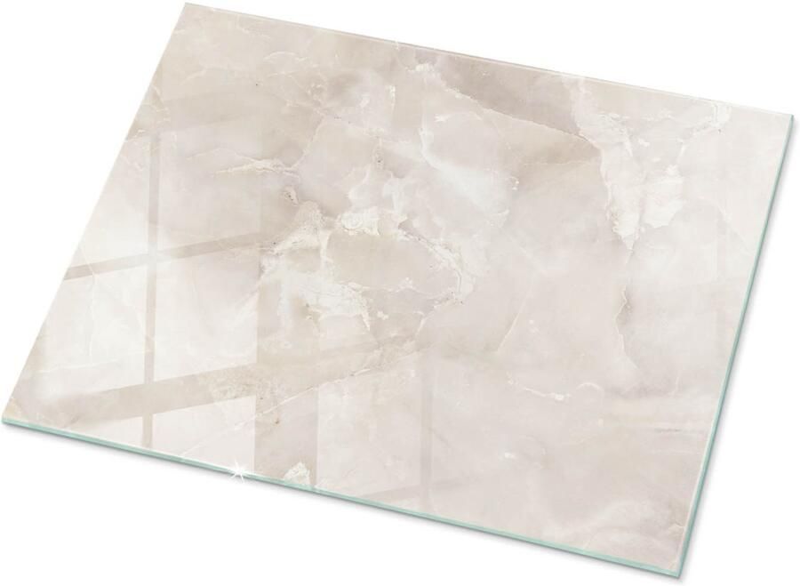 TULUP Tafelblad Glas Marmer Textuurpatroon Glasplaat Tafel 80 cm x 60 cm Romig Veiligheidsglas Rechthoekig Tafelblad Glas Glazen Tafelblad Geschikt voor de Keukentafel Glazen Tafelblad
