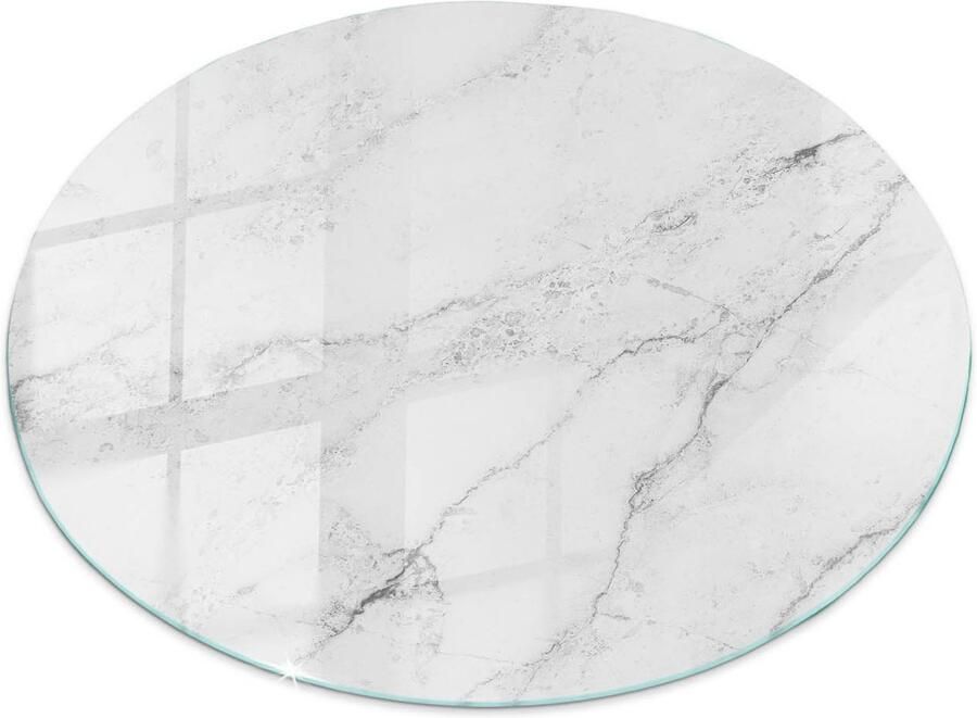 TULUP Tafelblad Glas Marmeren Oppervlaktepatroon Veiligheidsglas 90 cm Wit Gehard Glas Rond Tafelblad Glas Gehard Glazen Tafelblad Voor de Eettafel in de Eetkamer Glazen Plaat
