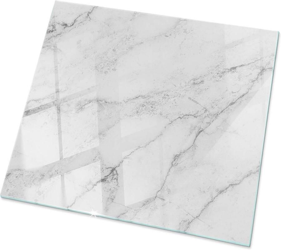 TULUP Tafelblad Glas Marmeren Oppervlaktepatroon Veiligheidsglas 60 cm x 60 cm Wit Gehard Glas Vierkant Tafelblad Glas Gehard Glazen Tafelblad Voor de Eettafel in de Eetkamer Glazen Plaat