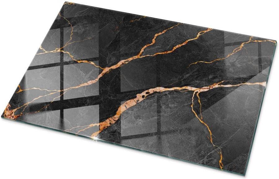 TULUP Tafelblad Glas Marmerpatroon Met Aderen Glazen Tafelblad 100 cm x 70 cm Zwart Glazen Plaat Rechthoekig Tafelblad Glas Gehard Glazen Tafelblad Voor de Eettafel in de Eetkamer Veiligheidsglas