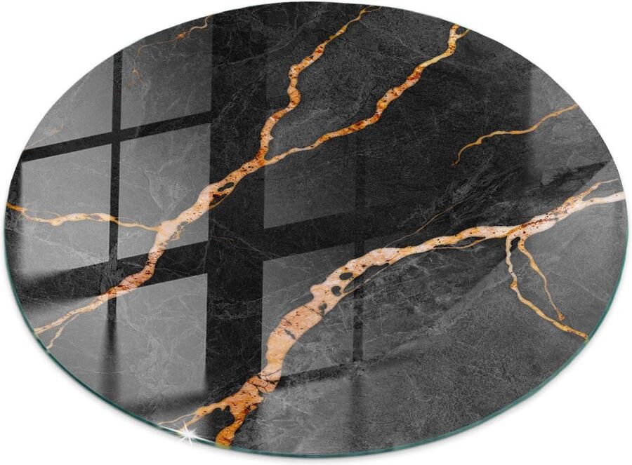 TULUP Tafelblad Glas Marmerpatroon Met Aderen Glazen Tafelblad 80 cm Zwart Glazen Plaat Rond Tafelblad Glas Gehard Glazen Tafelblad Voor de Eettafel in de Eetkamer Veiligheidsglas