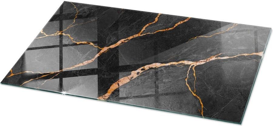 TULUP Tafelblad Glas Marmerpatroon Met Aderen Glazen Tafelblad 140 cm x 70 cm Zwart Glazen Plaat Rechthoekig Tafelblad Glas Gehard Glazen Tafelblad Voor de Eettafel in de Eetkamer Veiligheidsglas