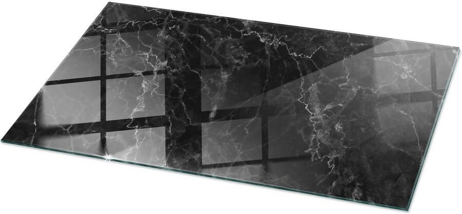 TULUP Tafelblad Glas Marmerpatroon Met Aderen Glazen Tafelblad 100 cm x 50 cm Zwart Glazen Plaat Rechthoekig Tafelblad Glas Gehard Glazen Tafelblad Voor de Eettafel in de Eetkamer Veiligheidsglas