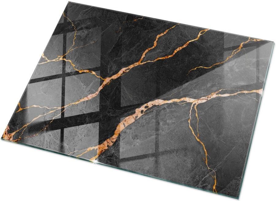 TULUP Tafelblad Glas Marmerpatroon Met Aderen Glazen Tafelblad 120 cm x 80 cm Zwart Glazen Plaat Rechthoekig Tafelblad Glas Glazen Tafelblad voor Tuin of Terrastafels Veiligheidsglas