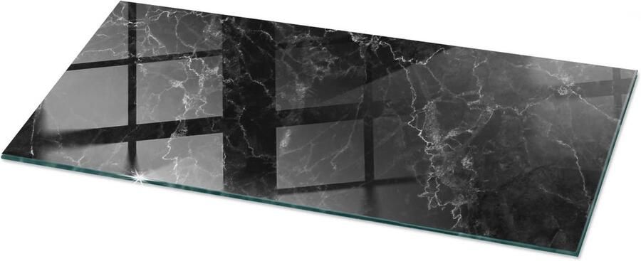 TULUP Tafelblad Glas Marmerpatroon Met Aderen Glazen Tafelblad 125 cm x 50 cm Zwart Glazen Plaat Rechthoekig Tafelblad Glas Gehard Glazen Tafelblad Voor de Eettafel in de Eetkamer Veiligheidsglas