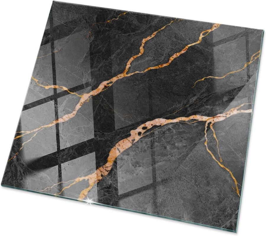 TULUP Tafelblad Glas Marmerpatroon Met Aderen Glazen Tafelblad 50 cm x 50 cm Zwart Glazen Plaat Vierkant Tafelblad Glas Gehard Glazen Tafelblad Voor de Eettafel in de Eetkamer Veiligheidsglas