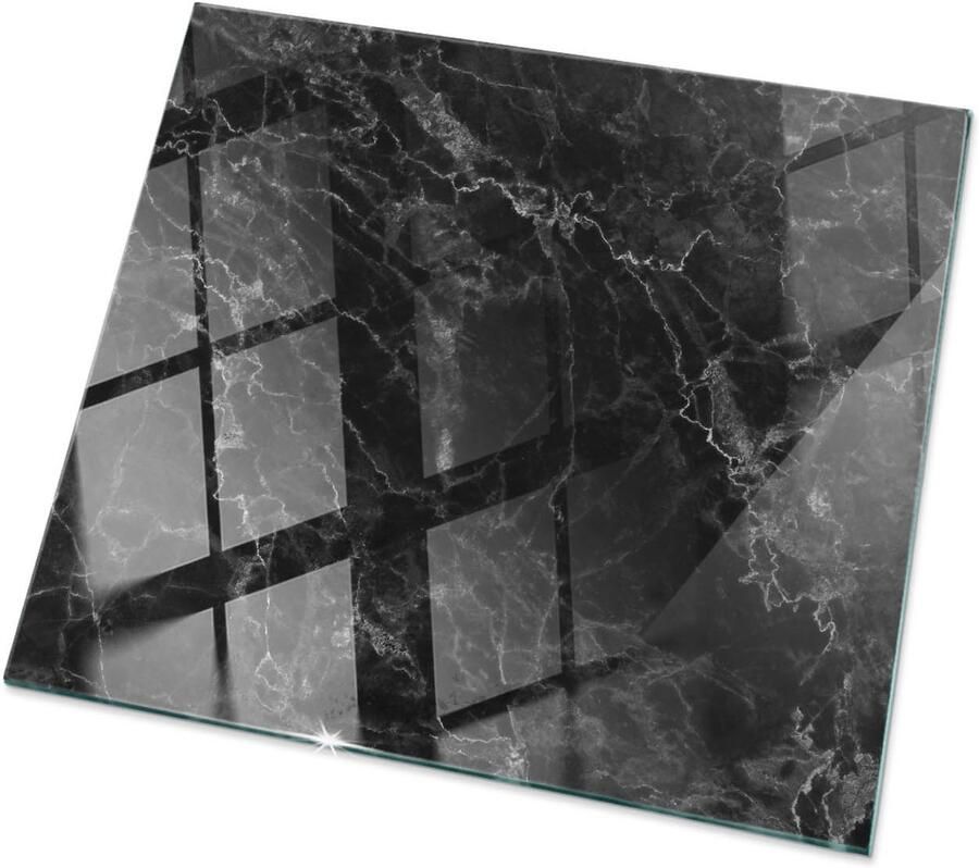 TULUP Tafelblad Glas Marmerpatroon Met Aderen Glazen Tafelblad 50 cm x 50 cm Zwart Glazen Plaat Vierkant Tafelblad Glas Glazen Tafelblad voor de Woonkamer Veiligheidsglas
