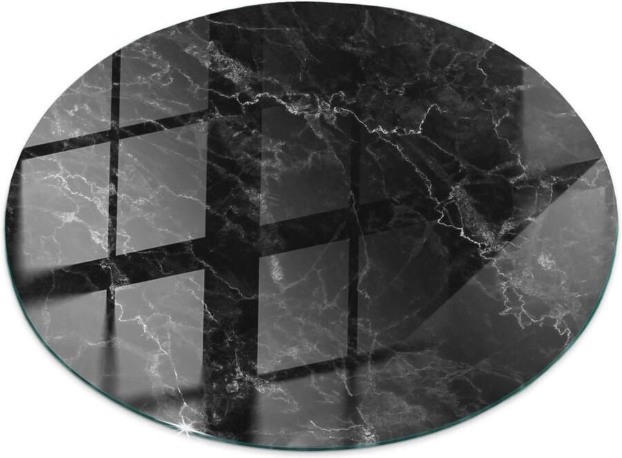 TULUP Tafelblad Glas Marmerpatroon Met Aderen Glazen Tafelblad 70 cm Zwart Glazen Plaat Rond Tafelblad Glas Gehard Glazen Tafelblad Voor de Eettafel in de Eetkamer Veiligheidsglas