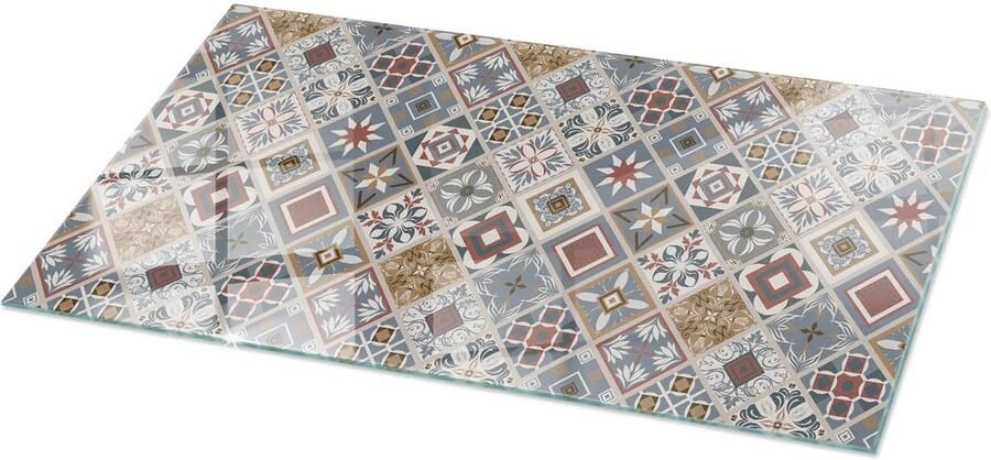 TULUP Tafelblad Glas Mozaïekpatroon Met Ornamenten Gehard Glas 120 cm x 60 cm Grijs Glazen Tafelblad Rechthoekig Tafelblad Glas Gehard Glazen Tafelblad Voor de Eettafel in de Eetkamer Glasplaat Tafel