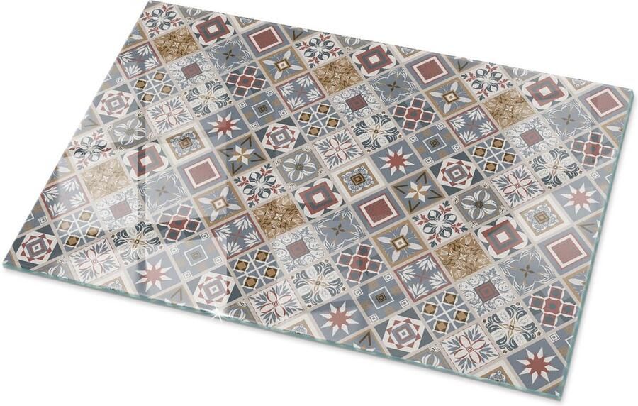 TULUP Tafelblad Glas Mozaïekpatroon Met Ornamenten Gehard Glas 100 cm x 70 cm Grijs Glazen Tafelblad Rechthoekig Tafelblad Glas Glazen Tafelblad Geschikt voor de Keukentafel Glasplaat Tafel