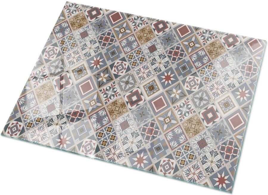 TULUP Tafelblad Glas Mozaïekpatroon Met Ornamenten Gehard Glas 120 cm x 80 cm Grijs Glazen Tafelblad Rechthoekig Tafelblad Glas Glazen Tafelblad voor de Woonkamer Glasplaat Tafel