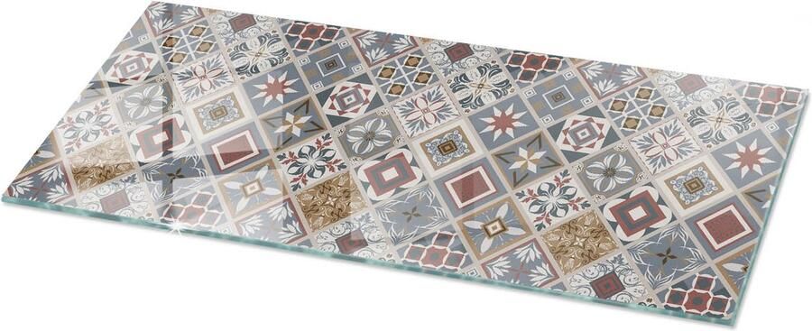 TULUP Tafelblad Glas Mozaïekpatroon Met Ornamenten Gehard Glas 125 cm x 50 cm Grijs Glazen Tafelblad Rechthoekig Tafelblad Glas Glazen Tafelblad voor Tuin of Terrastafels Glasplaat Tafel