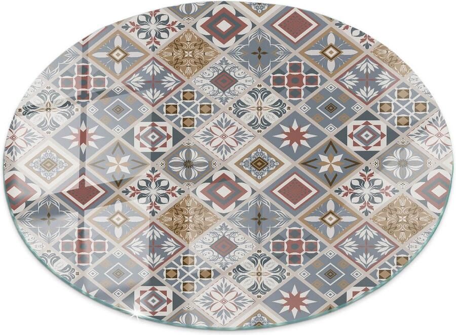 TULUP Tafelblad Glas Mozaïekpatroon Met Ornamenten Gehard Glas 90 cm Grijs Glazen Tafelblad Rond Tafelblad Glas Gehard Glazen Tafelblad Voor de Eettafel in de Eetkamer Glasplaat Tafel