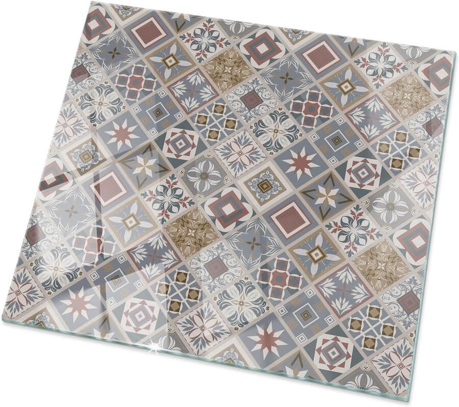 TULUP Tafelblad Glas Mozaïekpatroon Met Ornamenten Gehard Glas 60 cm x 60 cm Grijs Glazen Tafelblad Vierkant Tafelblad Glas Gehard Glazen Tafelblad Voor de Eettafel in de Eetkamer Glasplaat Tafel