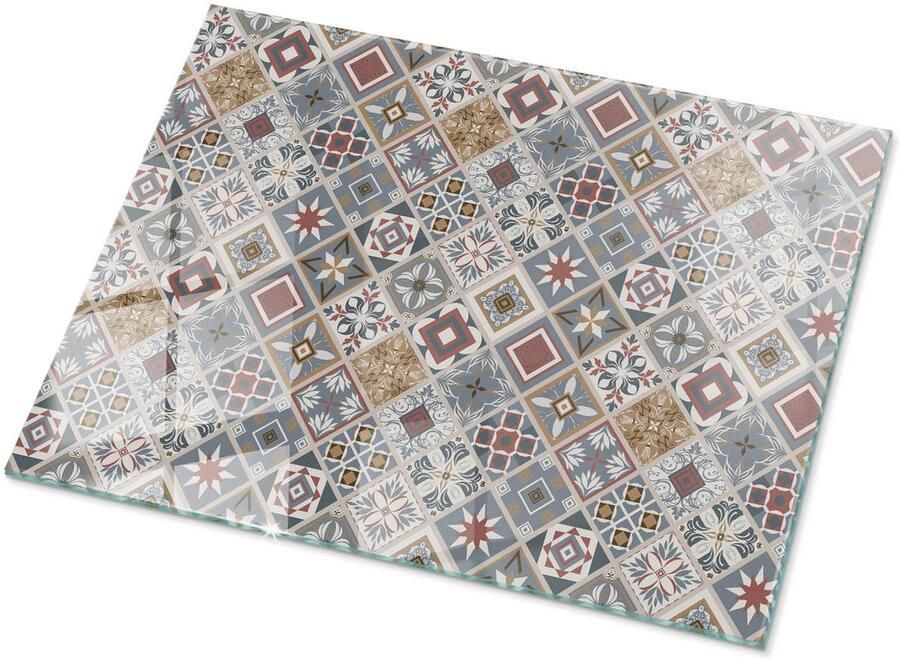 TULUP Tafelblad Glas Mozaïekpatroon Met Ornamenten Gehard Glas 80 cm x 60 cm Grijs Glazen Tafelblad Rechthoekig Tafelblad Glas Glazen Tafelblad voor de Woonkamer Glasplaat Tafel