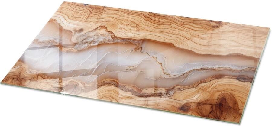 TULUP Tafelblad Glas Natuurlijk Hout Met Hars Veiligheidsglas 100 cm x 50 cm Beige Gehard Glas Rechthoekig Tafelblad Glas Gehard Glazen Tafelblad Voor de Eettafel in de Eetkamer Glazen Plaat