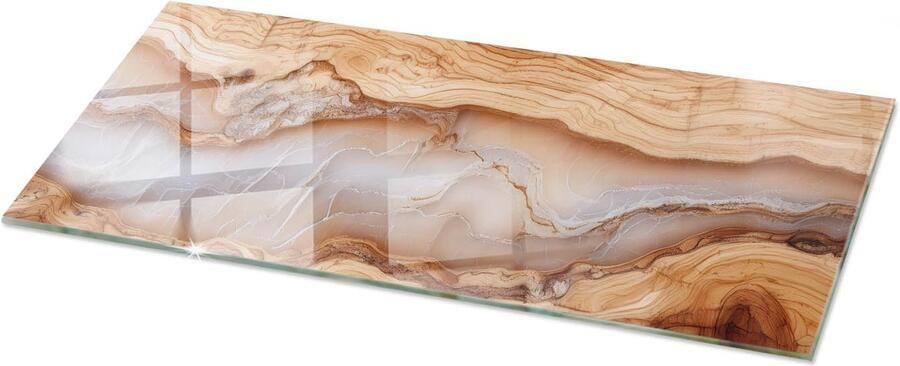 TULUP Tafelblad Glas Natuurlijk Hout Met Hars Veiligheidsglas 125 cm x 50 cm Beige Gehard Glas Rechthoekig Tafelblad Glas Gehard Glazen Tafelblad Voor de Eettafel in de Eetkamer Glazen Plaat